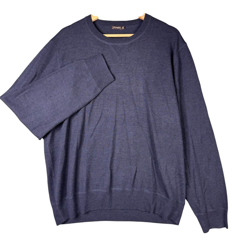 J.McLaughlin Mens XL Blue 100% Merino Wool Crew Neck Fine Knit Sweater